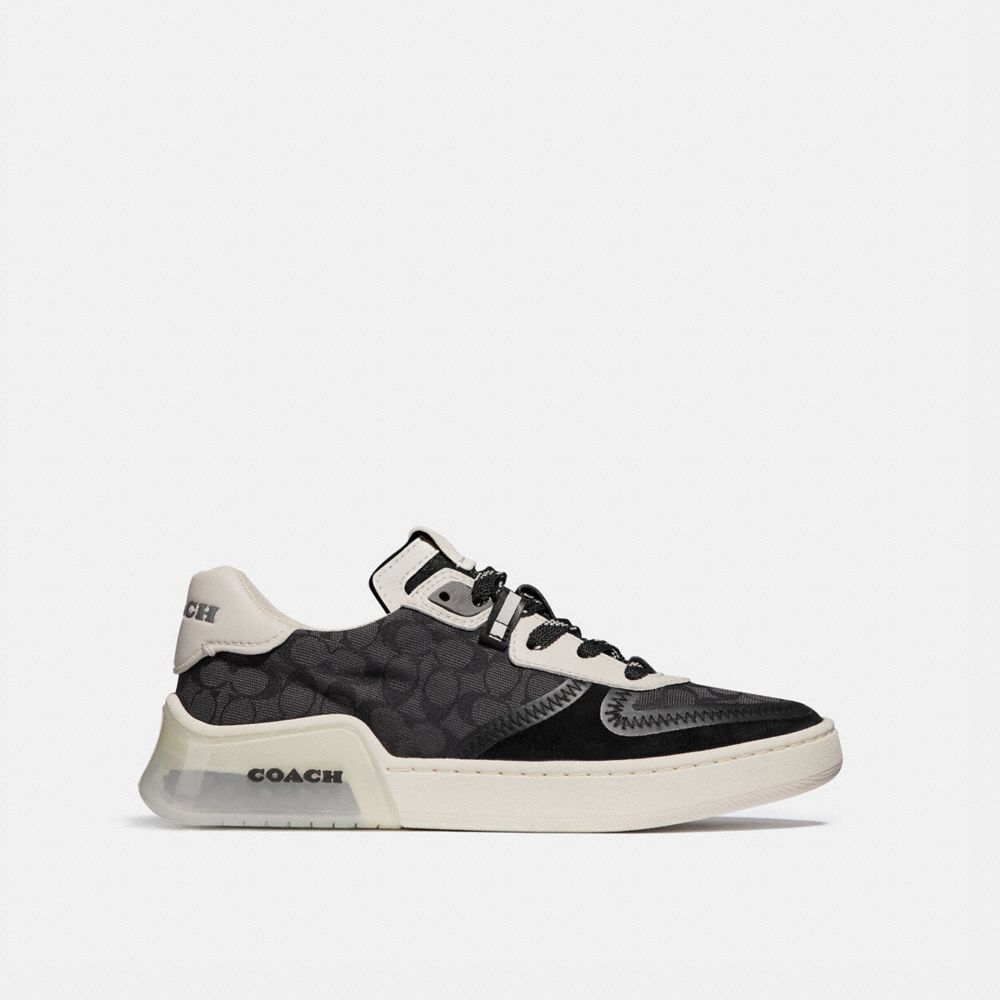 COACH®,CITYSOLE COURT SNEAKER,Jacquard/Suede,Black Chalk,Angle View