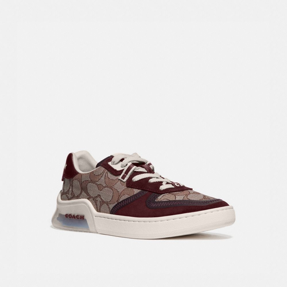 COACH®,CITYSOLE COURT SNEAKER,Jacquard/Suede,Burgundy,Front View image number 0