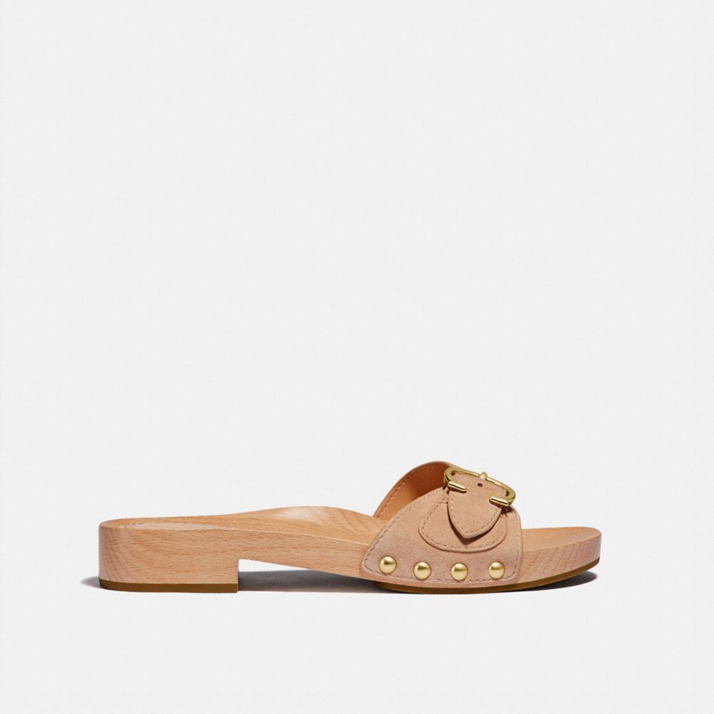 COACH®,BLEEKER SANDAL,Suede,Beechwood,Angle View