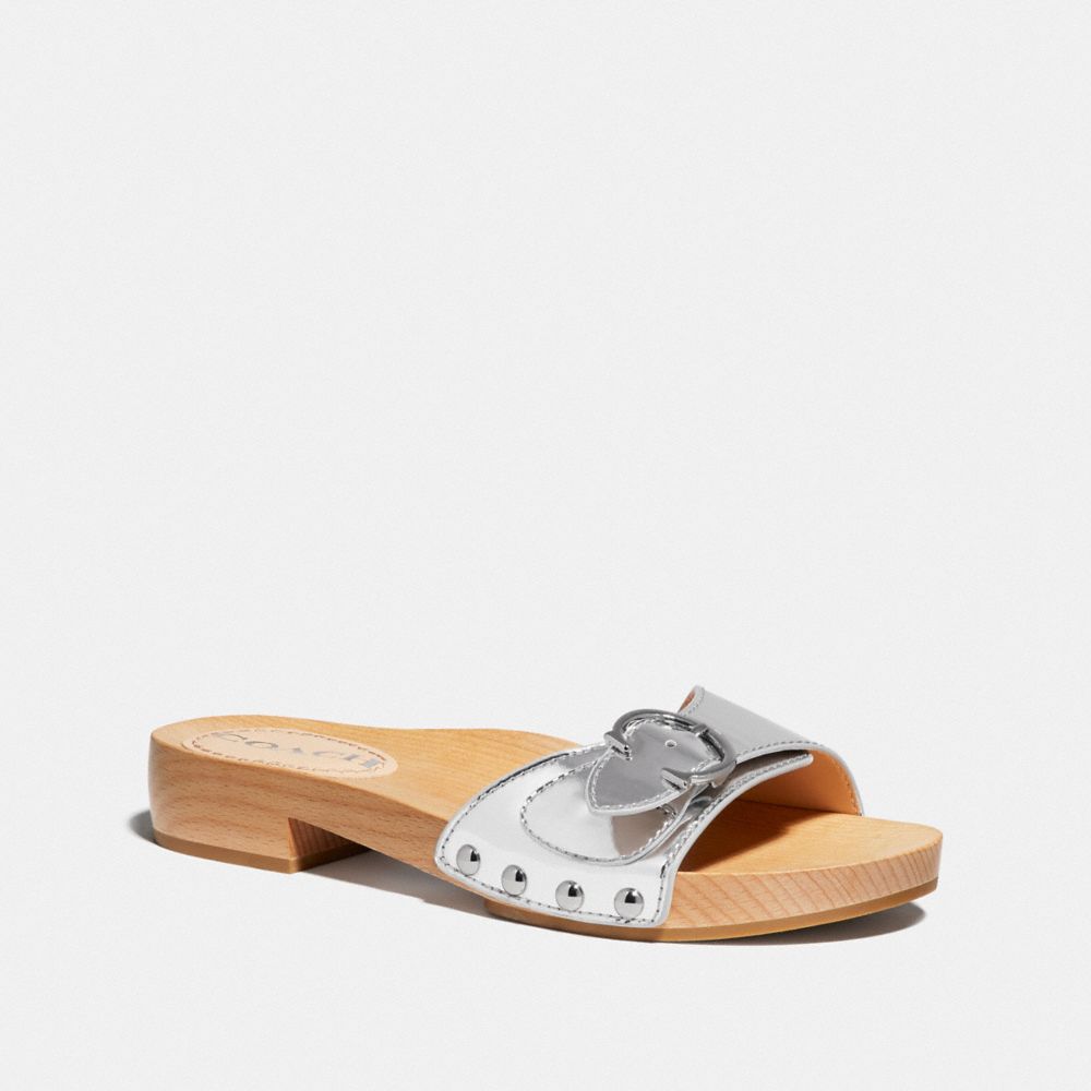 COACH®,BLEEKER SANDAL,metallicleather,Silver,Front View