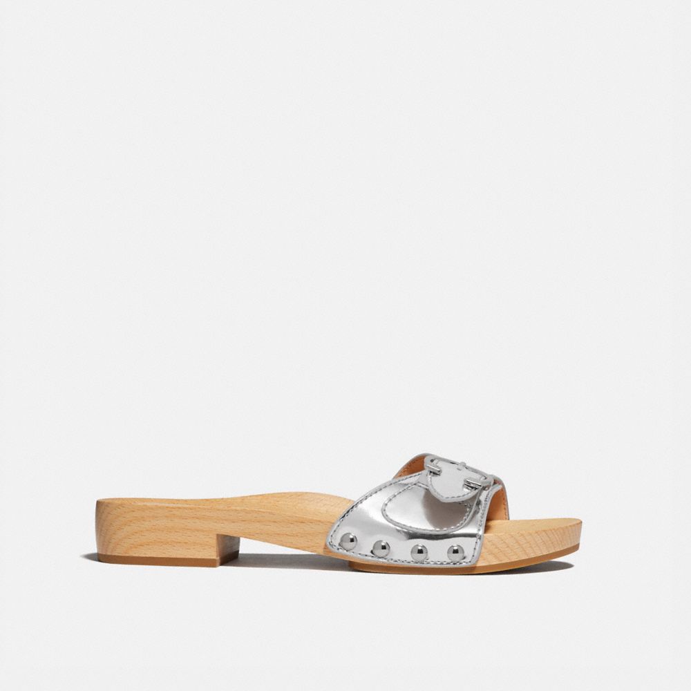 COACH®,BLEEKER SANDAL,metallicleather,Silver,Angle View