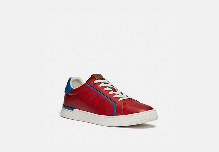 COACH®,LOWLINE LOW TOP SNEAKER,Leather,Dark Cardinal Bright Cobalt,Front View