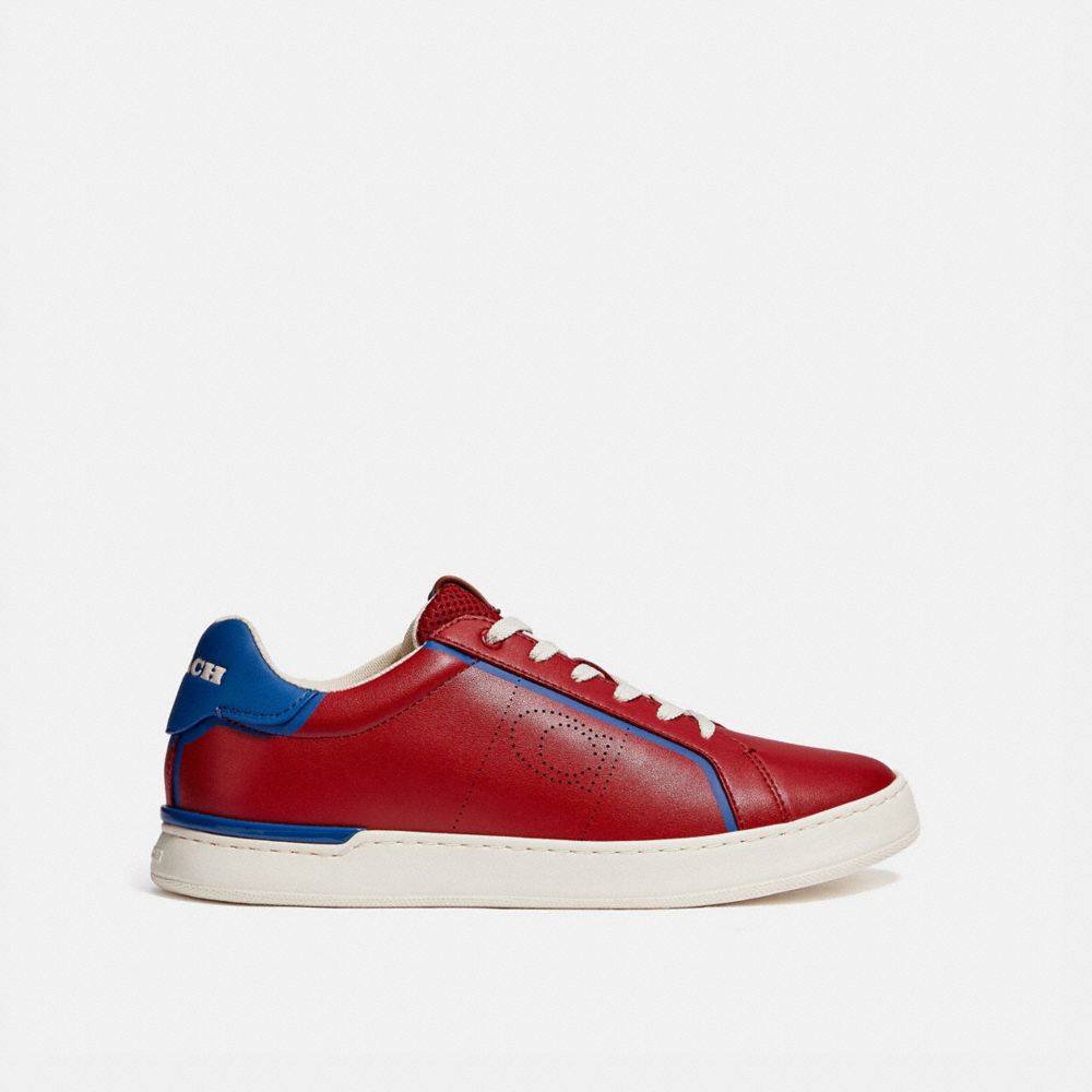 COACH®,LOWLINE LOW TOP SNEAKER,Leather,Dark Cardinal Bright Cobalt,Angle View