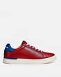 COACH®,LOWLINE LOW TOP SNEAKER,Leather,Dark Cardinal Bright Cobalt,Angle View