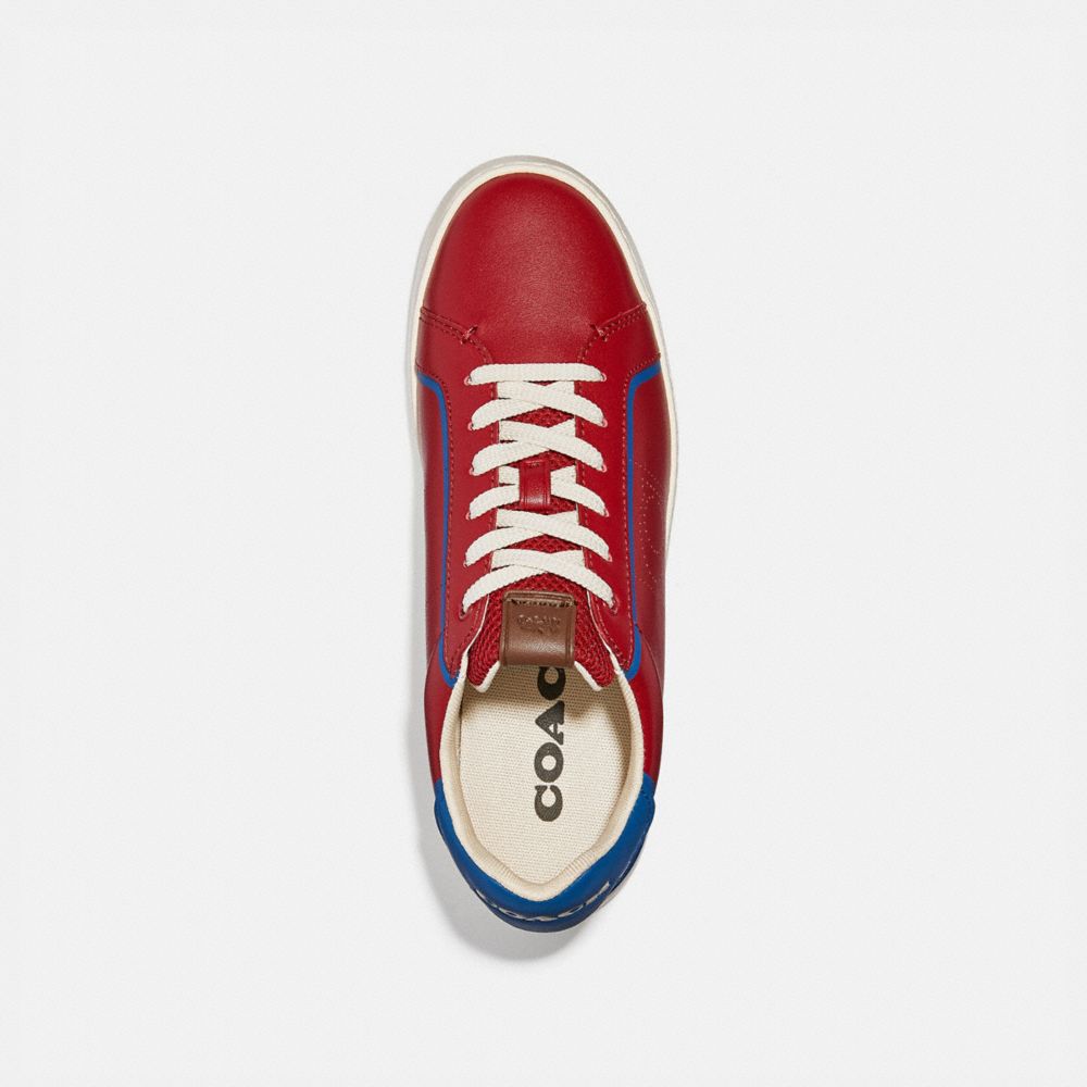 COACH®,LOWLINE LOW TOP SNEAKER,Leather,Dark Cardinal Bright Cobalt,Inside View,Top View