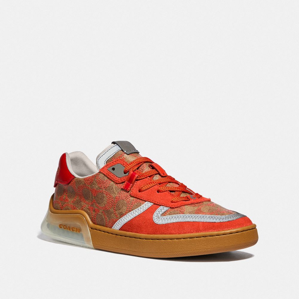 COACH®,CITYSOLE COURT SNEAKER,Mixed Material,Khaki Harvest Orange,Front View image number 0