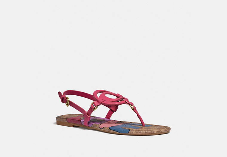COACH®,JERI SANDAL WITH LOVE,Leather,Dark Pink/Tan,Front View