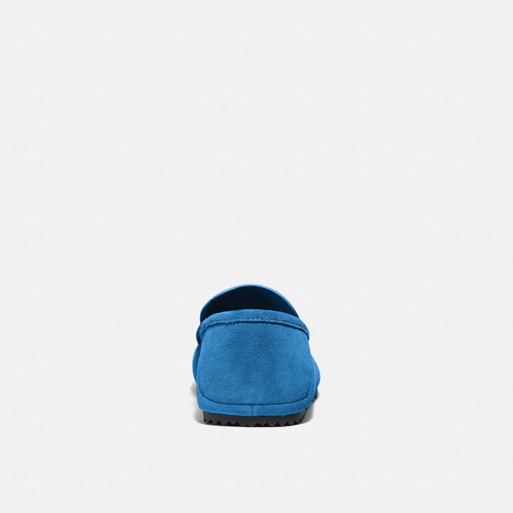 COACH®,Collapsible Heel Driver,Lining Leather,Leather,Rubber,Loafer,Metal,Side Vents,Silver Metal,Casual,Blue,Alternate View
