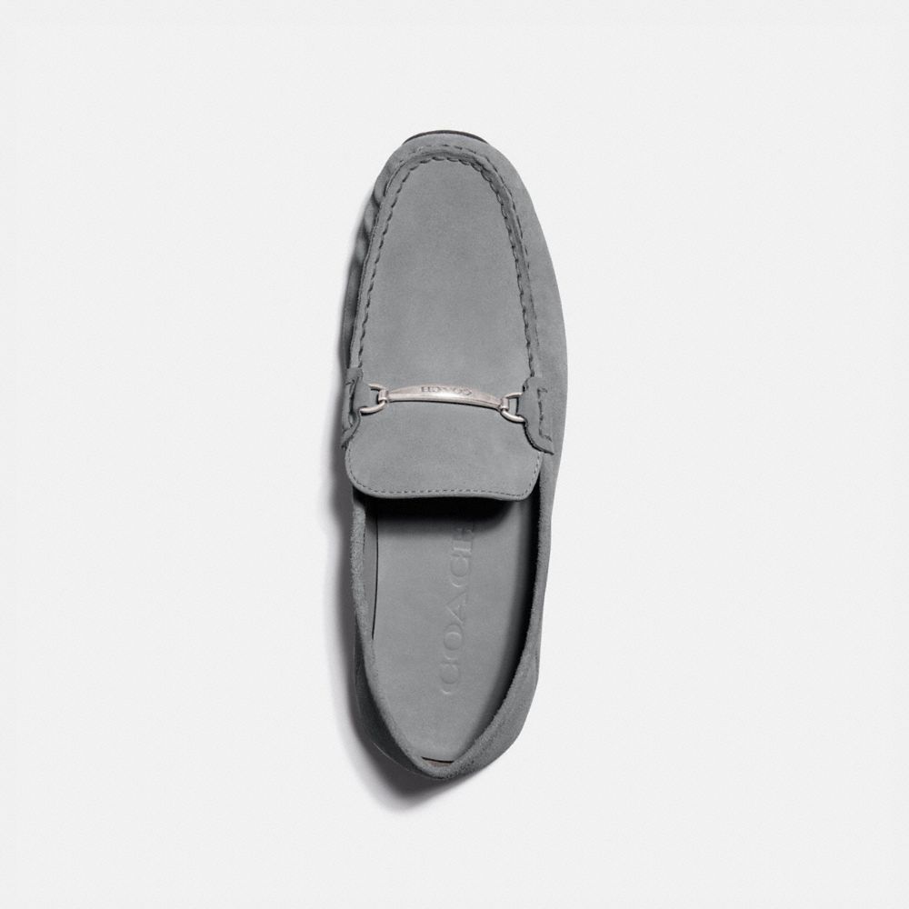 COACH®,Collapsible Heel Driver,Lining Leather,Leather,Rubber,Loafer,Metal,Side Vents,Silver Metal,Casual,,Inside View,Top View