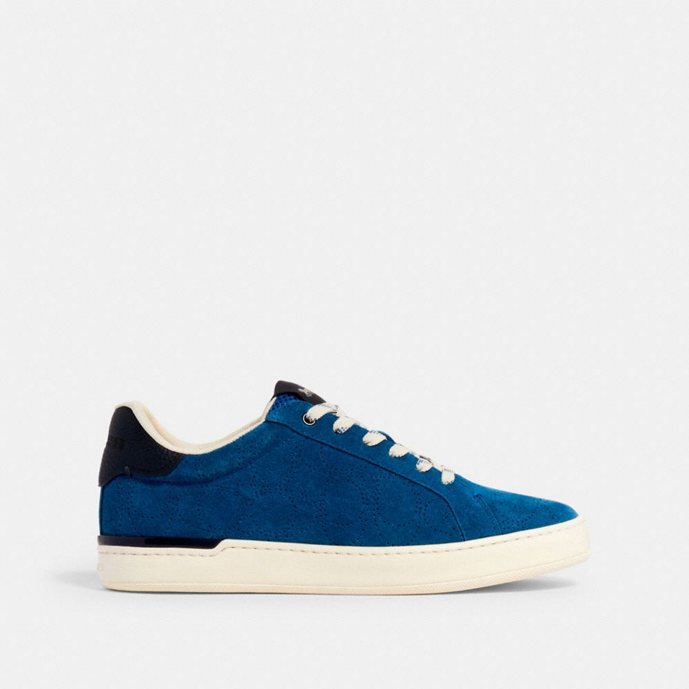 COACH®,CLIP LOW TOP SNEAKER,Suede,Bright Cobalt,Angle View