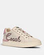 COACH®,CLIP LOW TOP SNEAKER WITH COACH PRINT,Chalk/Blossom,Front View