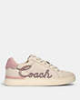 COACH®,CLIP LOW TOP SNEAKER WITH COACH PRINT,Chalk/Blossom,Angle View