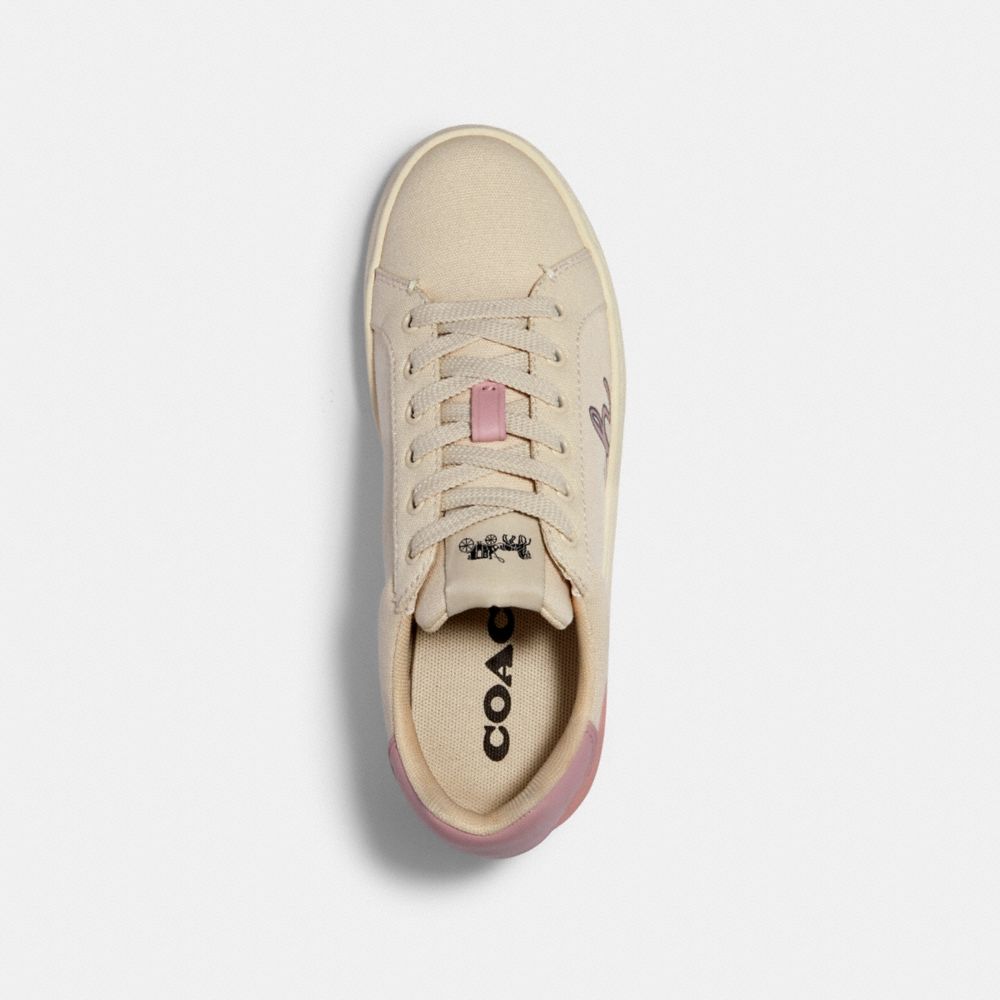 COACH®,CLIP LOW TOP SNEAKER WITH COACH PRINT,Chalk/Blossom,Inside View,Top View