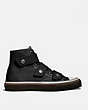 COACH®,HIGH TOP BUTTON UP SNEAKER,canvas,Black,Angle View