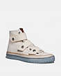 COACH®,HIGH TOP BUTTON UP SNEAKER,canvas,Chalk,Front View