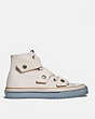 COACH®,HIGH TOP BUTTON UP SNEAKER,canvas,Chalk,Angle View