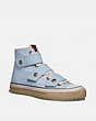 COACH®,HIGH TOP BUTTON UP SNEAKER,canvas,Bluebell,Front View