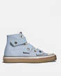COACH®,HIGH TOP BUTTON UP SNEAKER,canvas,Bluebell,Angle View