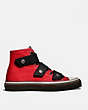 COACH®,HIGH TOP BUTTON UP SNEAKER,canvas,Red.,Angle View
