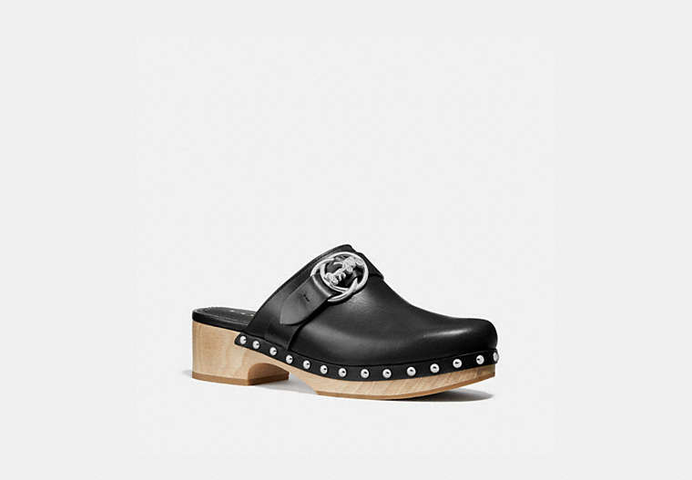 COACH®,FREYA CLOG,Leather,Black,Front View