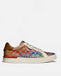 COACH®,LOWLINE LOW TOP SNEAKER IN RAINBOW SIGNATURE CANVAS,Coated Canvas,TAN MULTI,Angle View