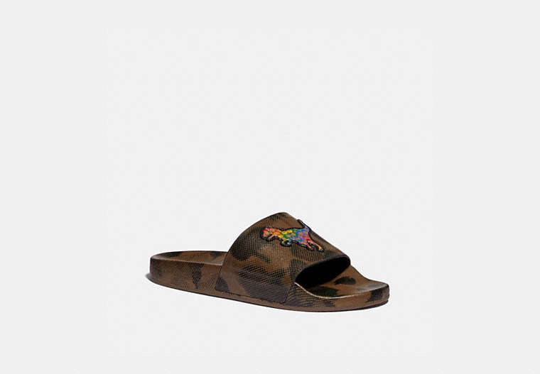 COACH®,SLIDE WITH RAINBOW SIGNATURE REXY,Coated Canvas,Wildbeast Multi,Front View