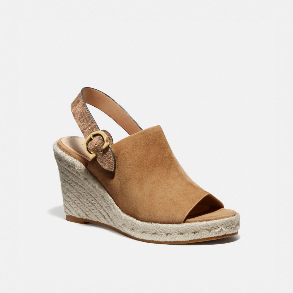 COACH®,POPPY WEDGE,Suede,Peanut,Front View