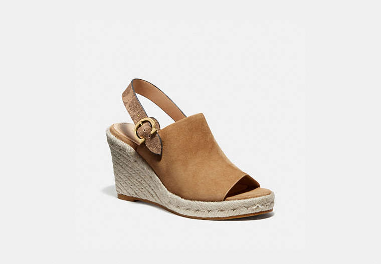 COACH®,POPPY WEDGE,Suede,Peanut,Front View