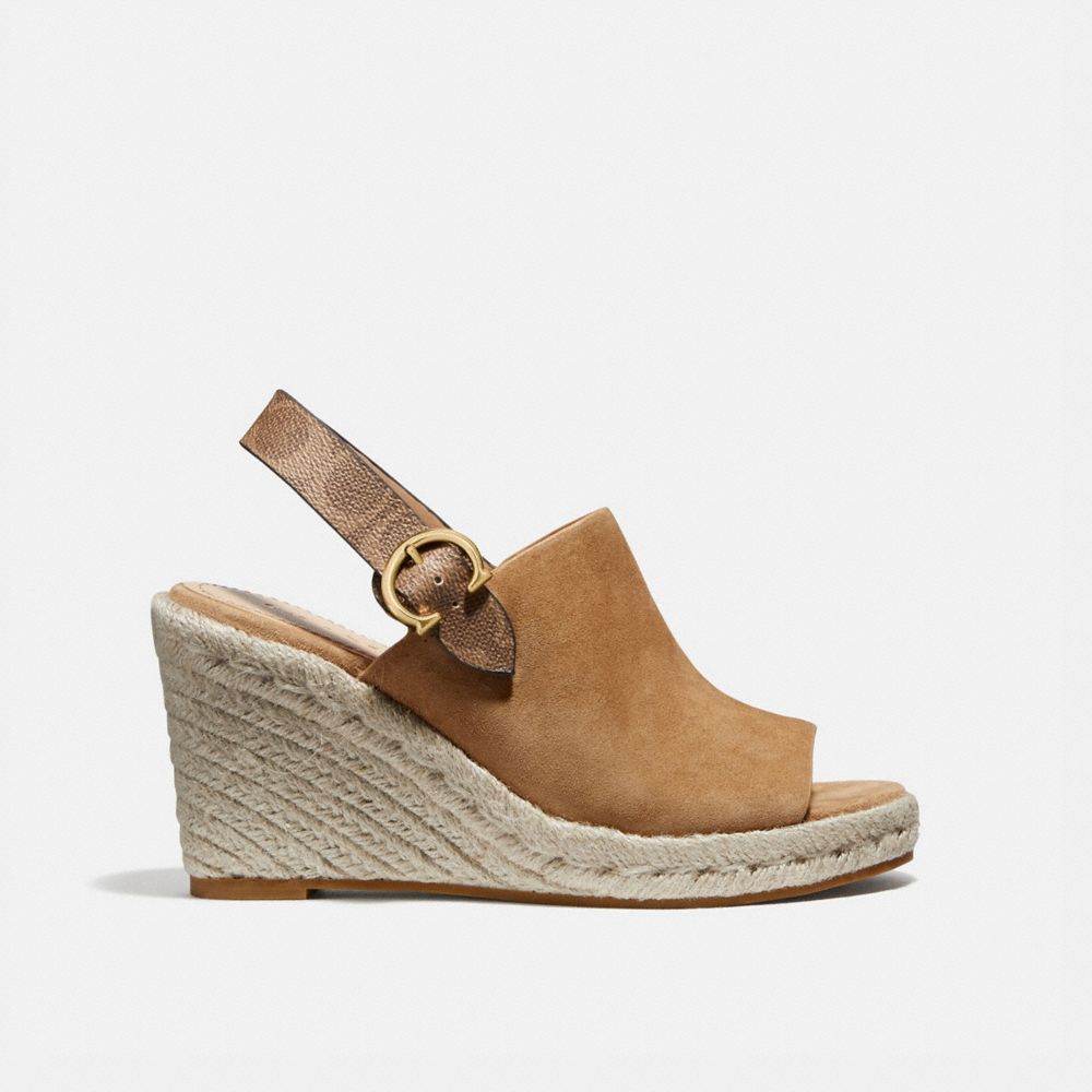 COACH®,POPPY WEDGE,Suede,Peanut,Angle View