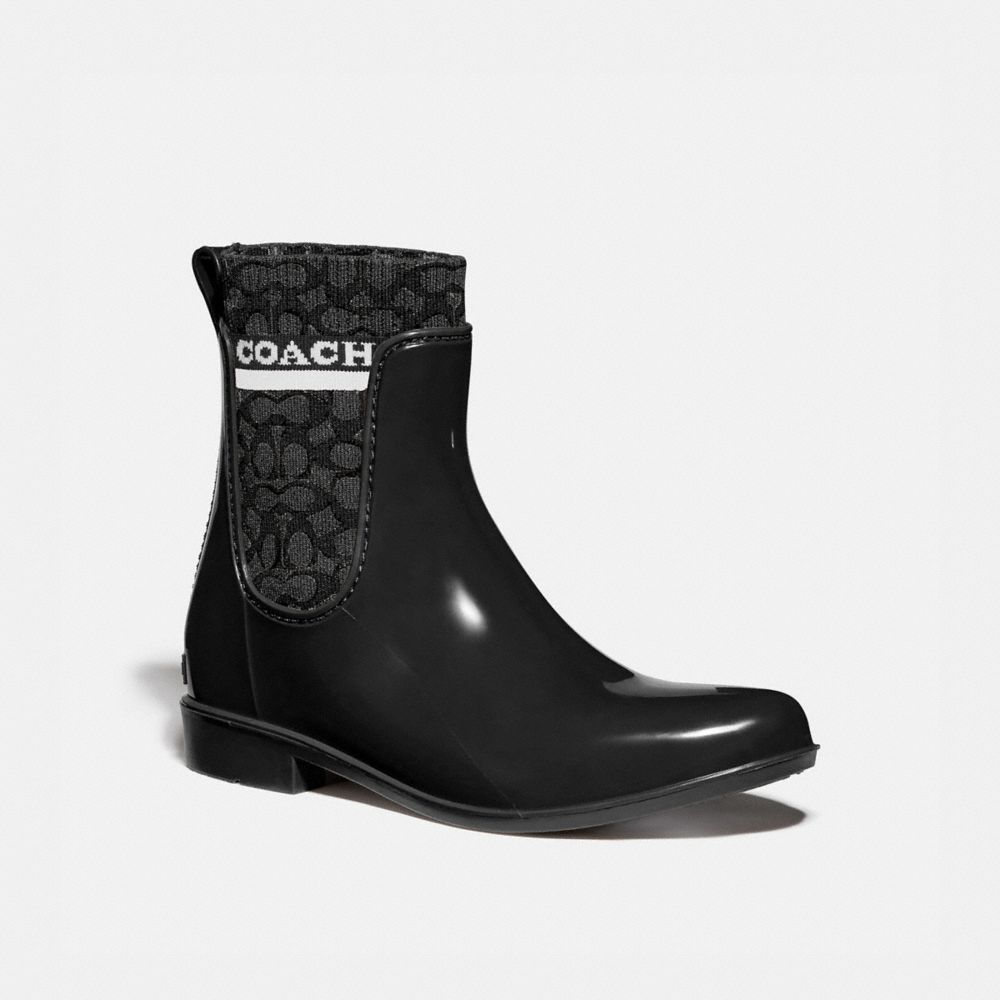 COACH®,RIVINGTON RAIN BOOTIE,Black,Front View