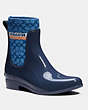 COACH®,RIVINGTON RAIN BOOTIE,Rubber/Fabric,Ombre Blue,Front View