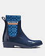 COACH®,RIVINGTON RAIN BOOTIE,Rubber/Fabric,Ombre Blue,Angle View