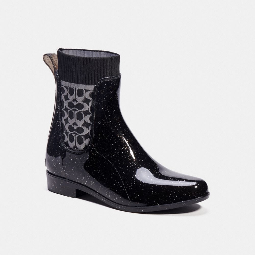 COACH®,RAIN BOOTIE,Black Glitter,Front View