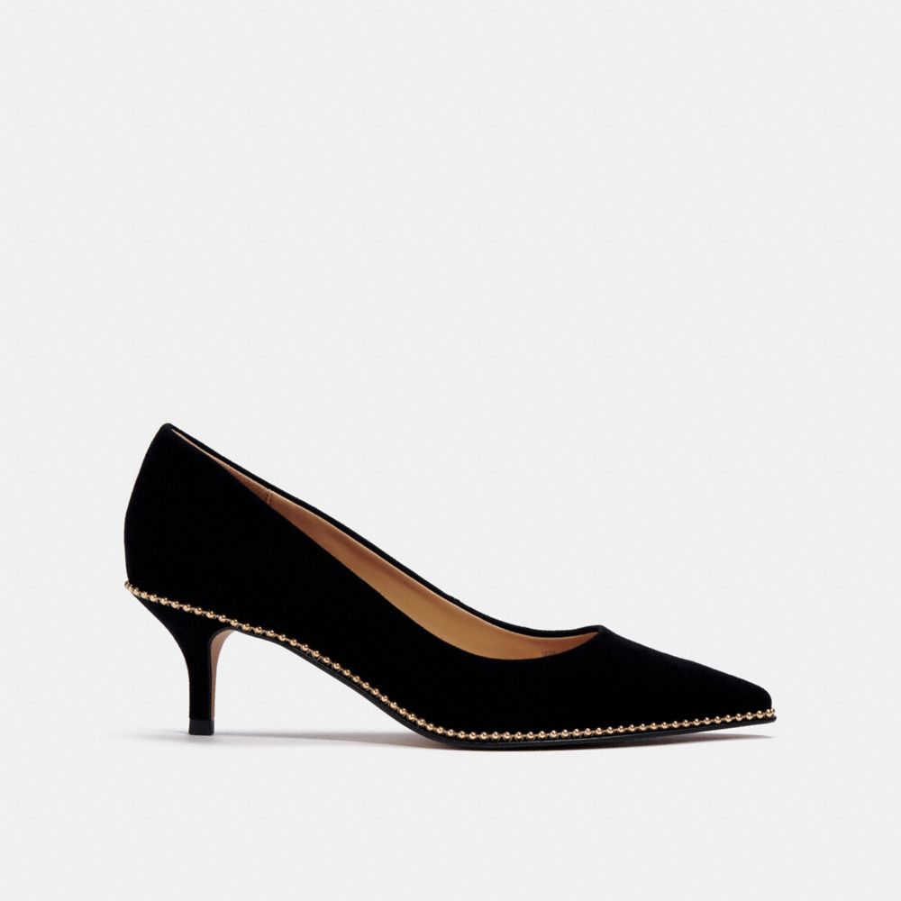 COACH®,JACKIE PUMP,Suede,Black,Front View