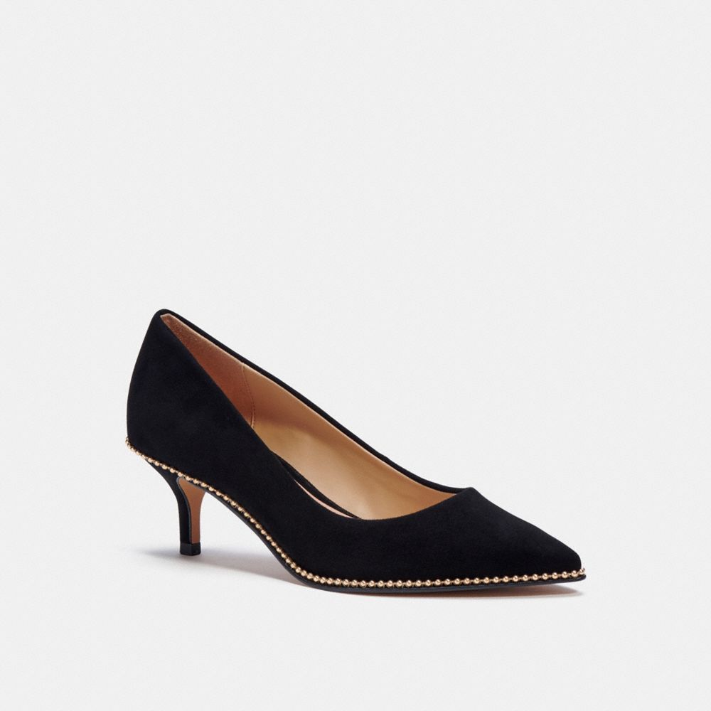 COACH®,JACKIE PUMP,Suede,Black,Angle View