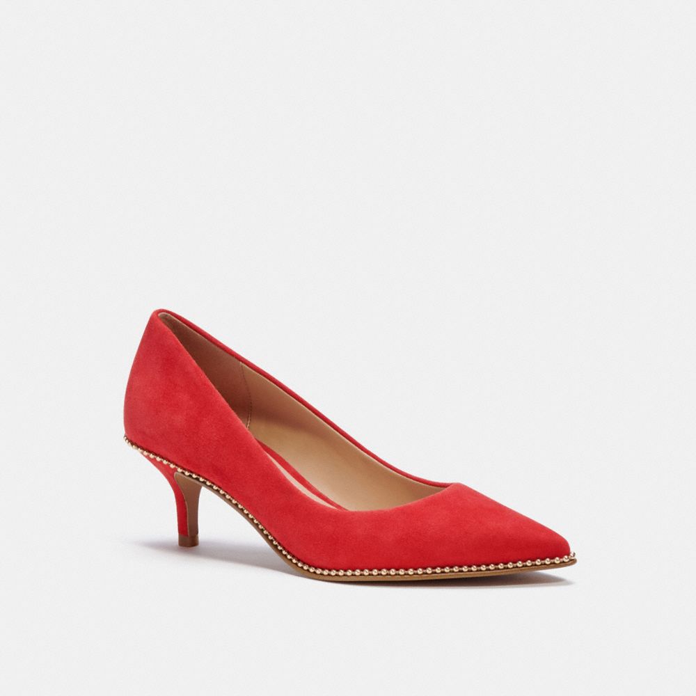 COACH®,POMPE JACKIE,Suède,Rouge électrique,Angle View
