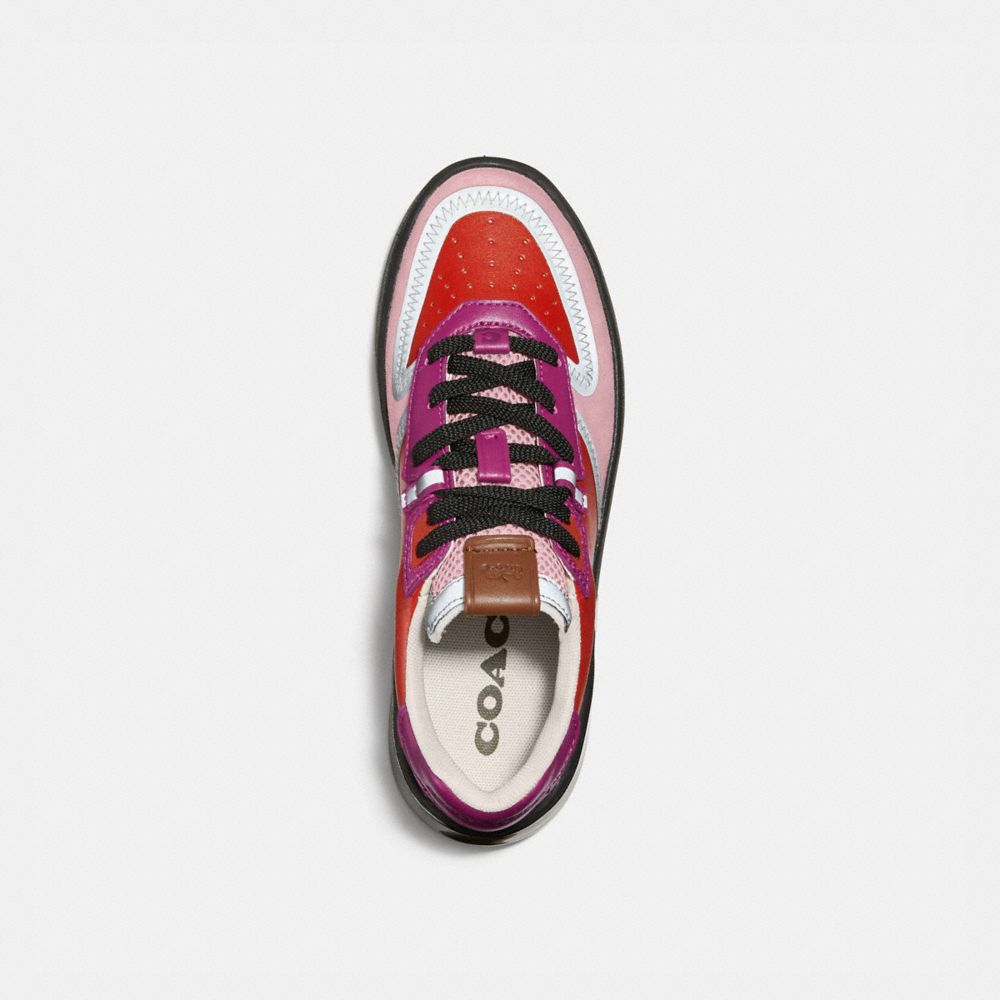 COACH®,Citysole Court Sneaker,Leather,Rubber,Casual,Piping,Stitching,Perforated,Mixed Media,Stripe,Mesh,Color Block,Cushio...,Red,Inside View,Top View
