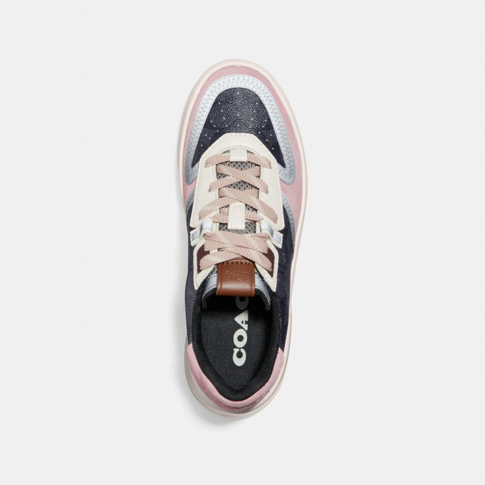 COACH®,Citysole Court Sneaker With Camo Print,Leather,Rubber,Casual,Mixed Media,Piping,Color Block,Perforated,Flexible Ins...,Black,Inside View,Top View