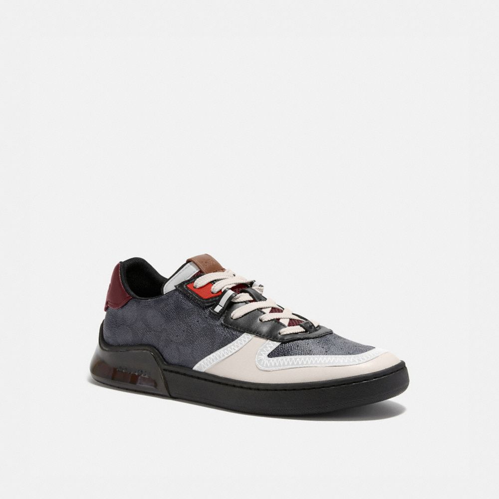 COACH®,Citysole Court Sneaker,Canvas,Leather,Rubber,Casual,Perforated,Color Block,Flexible,Cushioned,Traction,Casual,Gray,Front View