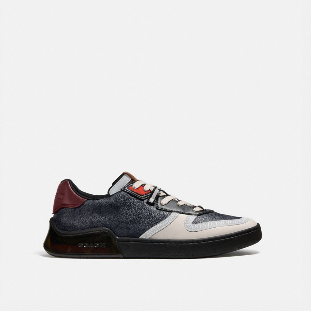 COACH®,Citysole Court Sneaker,Canvas,Leather,Rubber,Casual,Perforated,Color Block,Flexible,Cushioned,Traction,Casual,Gray,Angle View
