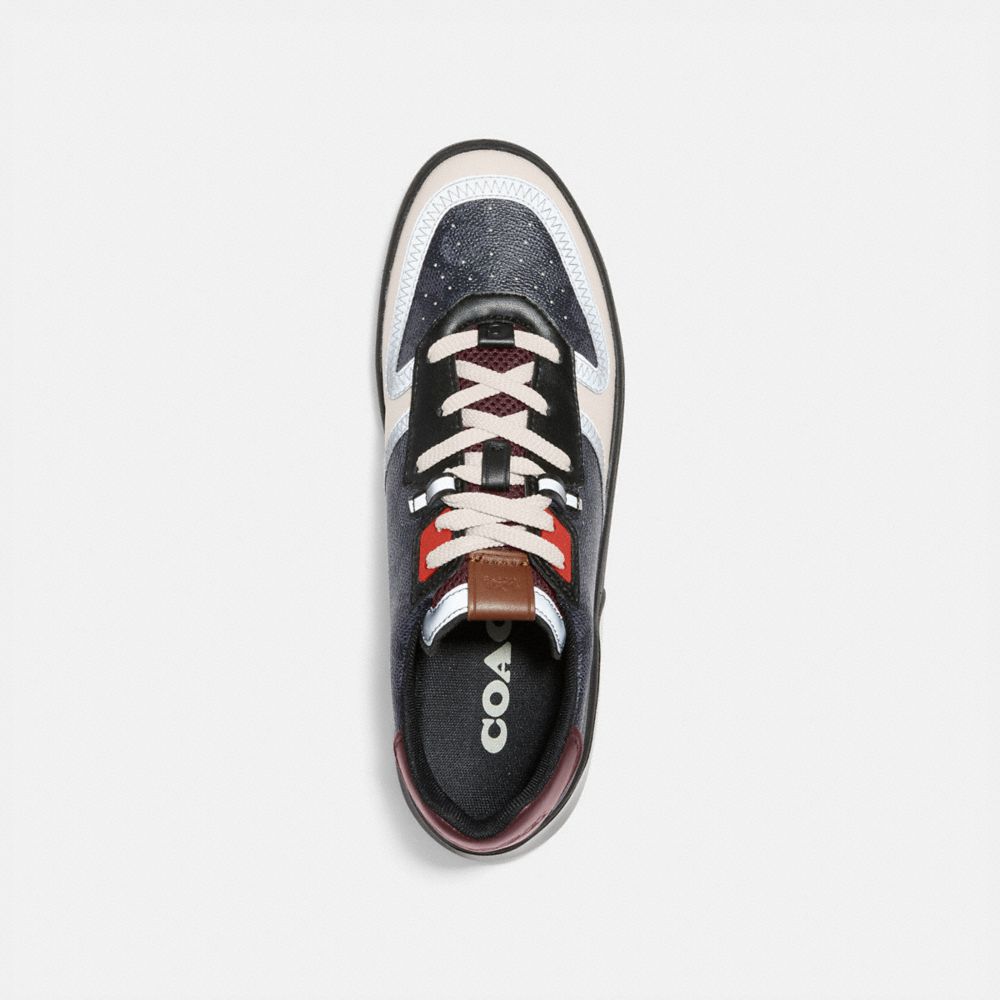 COACH®,Citysole Court Sneaker,Canvas,Leather,Rubber,Casual,Perforated,Color Block,Flexible,Cushioned,Traction,Casual,Gray,Inside View,Top View