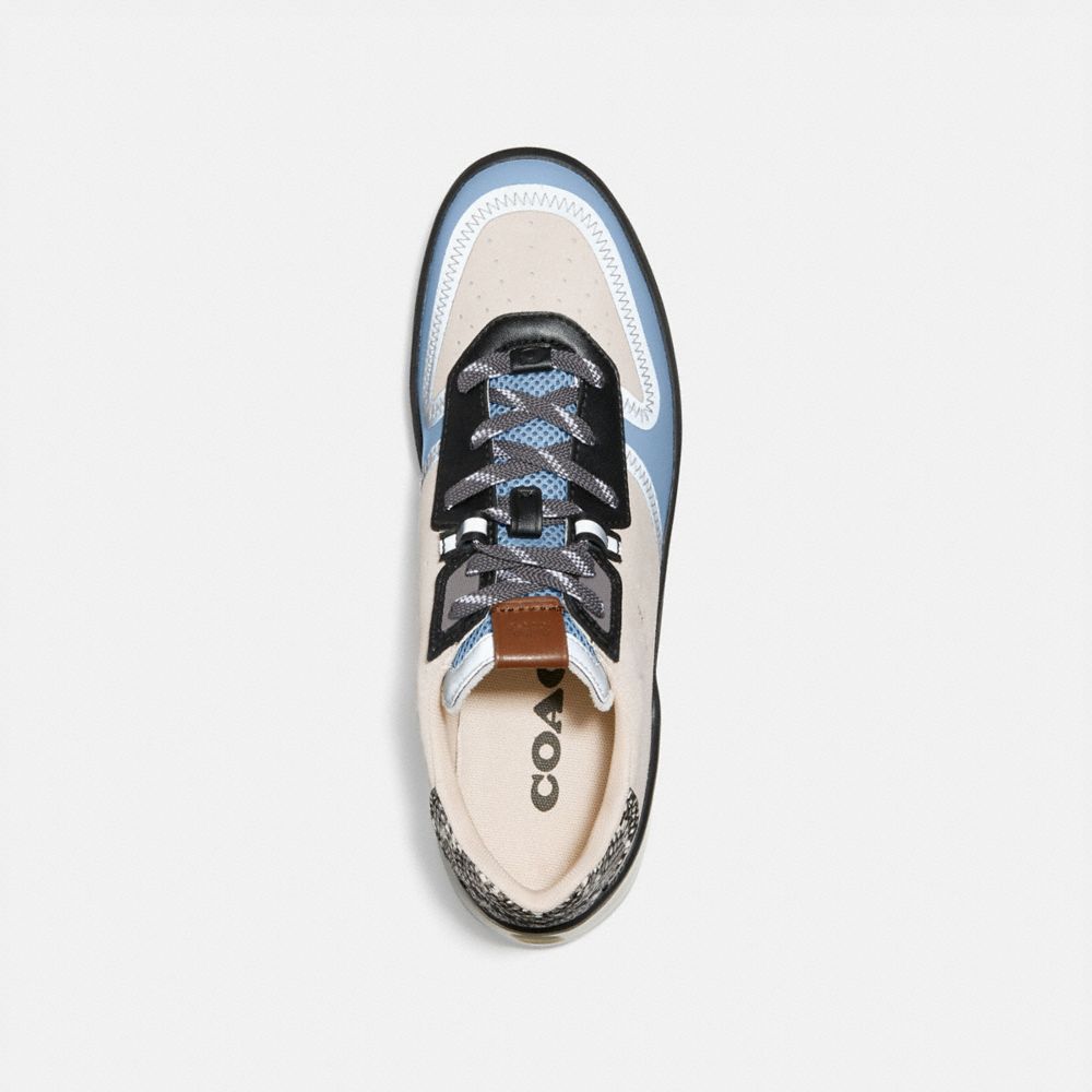COACH®,Citysole Court Sneaker,Suede,Leather,Rubber,Casual,Animal Skin Embossing,Mixed Media,Logo,Word Embellishment,Perfor...,Cream,Inside View,Top View