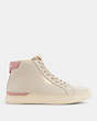 COACH®,CLIP HIGH TOP SNEAKER,Leather,Chalk/Blossom,Angle View