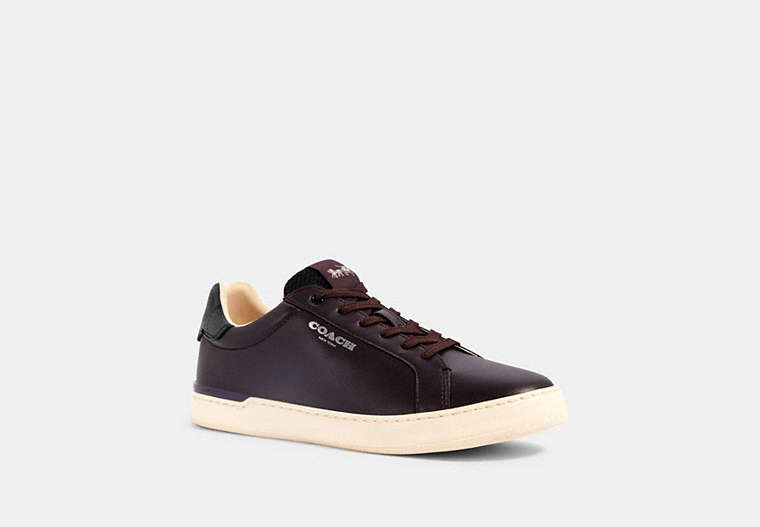 COACH®,CLIP LOW TOP SNEAKER,mixedmaterial,Deep Eggplant Charcoal,Front View