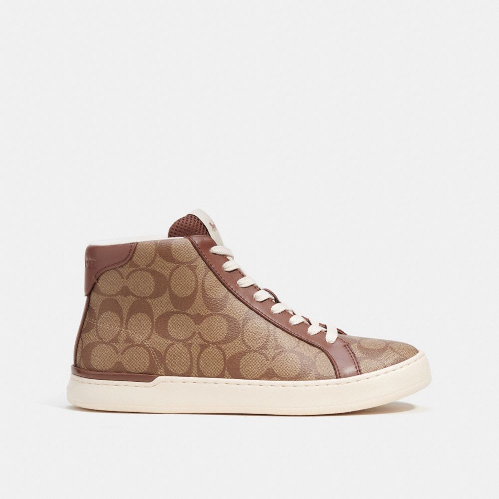 COACH®,CLIP HIGH TOP SNEAKER,KHAKI/SADDLE,Angle View