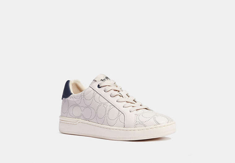 COACH®,CLIP LOW TOP SNEAKER,Leather,CHALK/NAVY,Front View