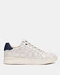 COACH®,CLIP LOW TOP SNEAKER,Leather,CHALK/NAVY,Angle View