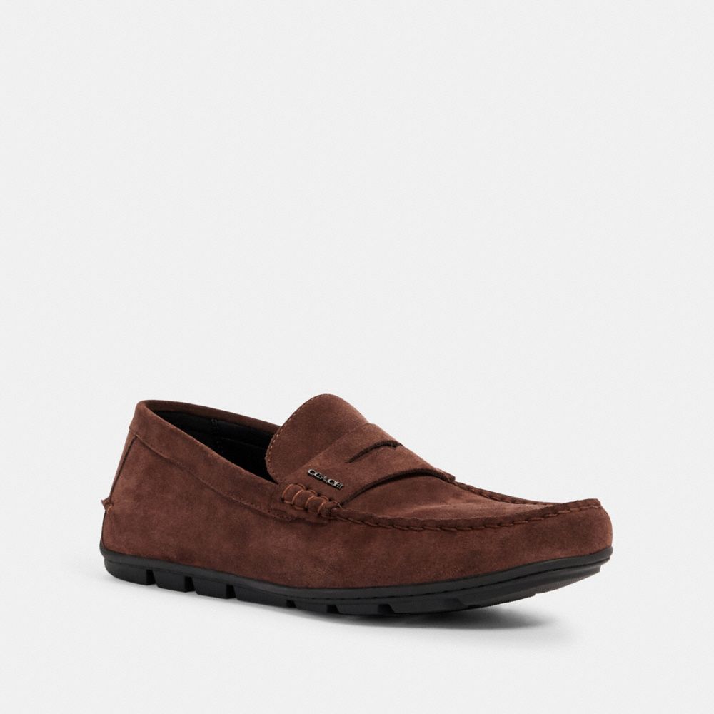 COACH®,CHAUSSURES DE CHAUFFEUR MOTT,Suède,Acajou sombre,Front View