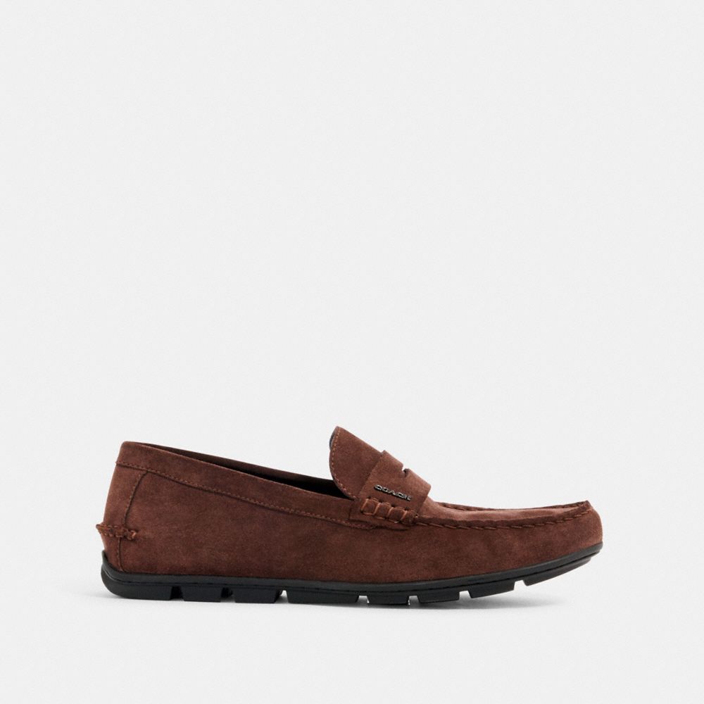 COACH®,CHAUSSURES DE CHAUFFEUR MOTT,Suède,Acajou sombre,Angle View