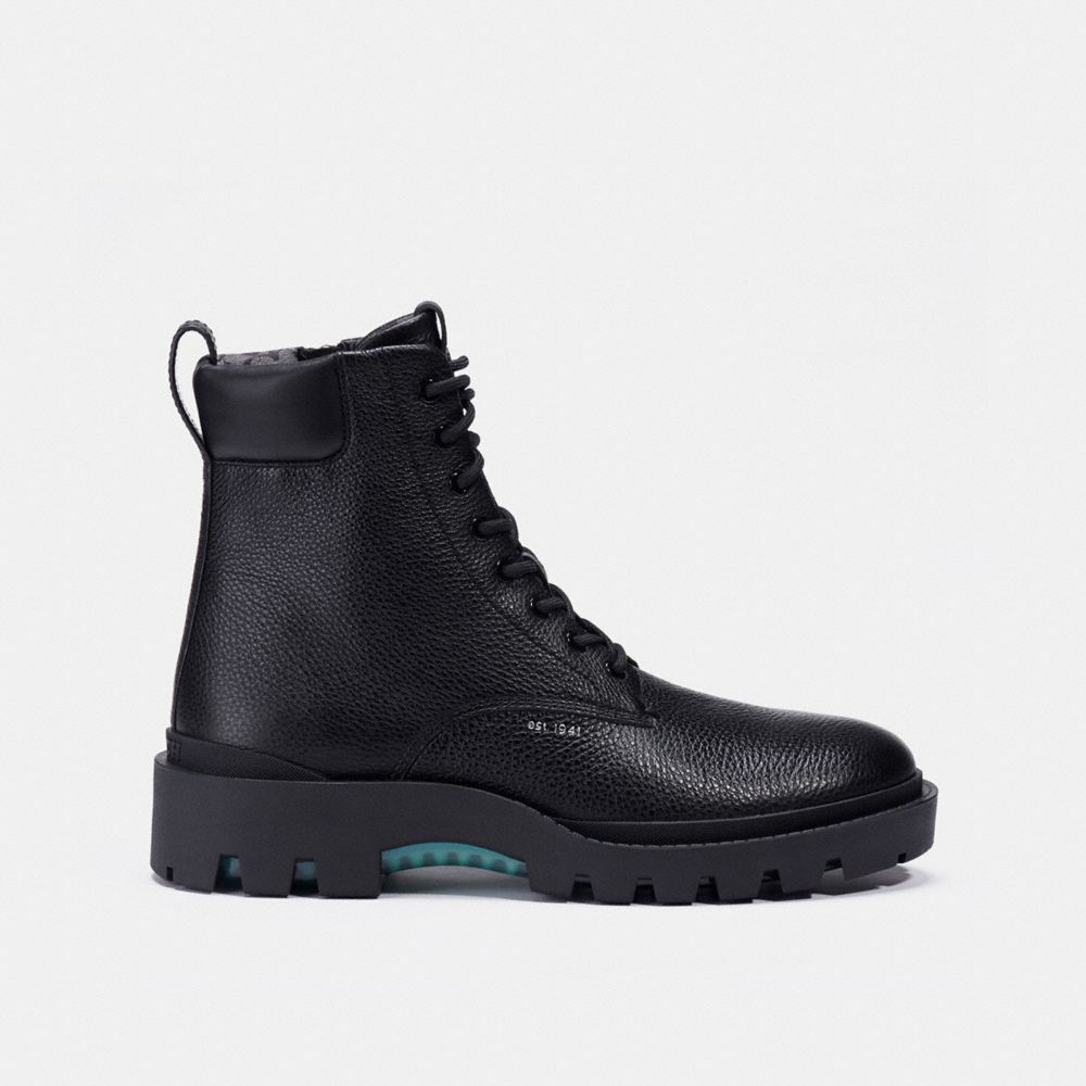 COACH®,CITYSOLE BOOT,Pebbled Leather,Black,Angle View